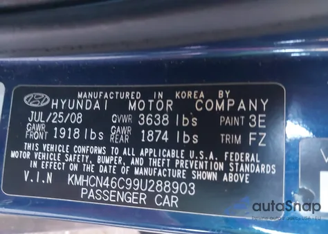 2009 Hyundai Accent Gls from USA, damaged, VIN KMHCN46C99U288903
